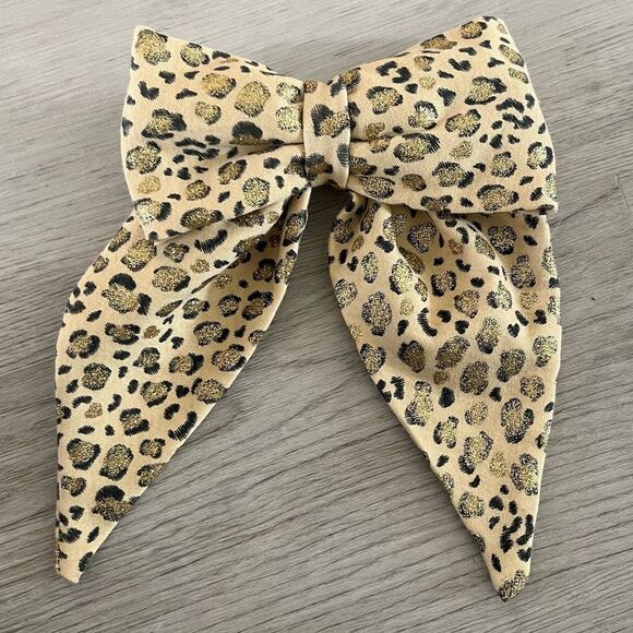 NEW Brown & Black Sparkle Leopard Print Fabric Bow French Hair Barrette - Picture 1 of 1